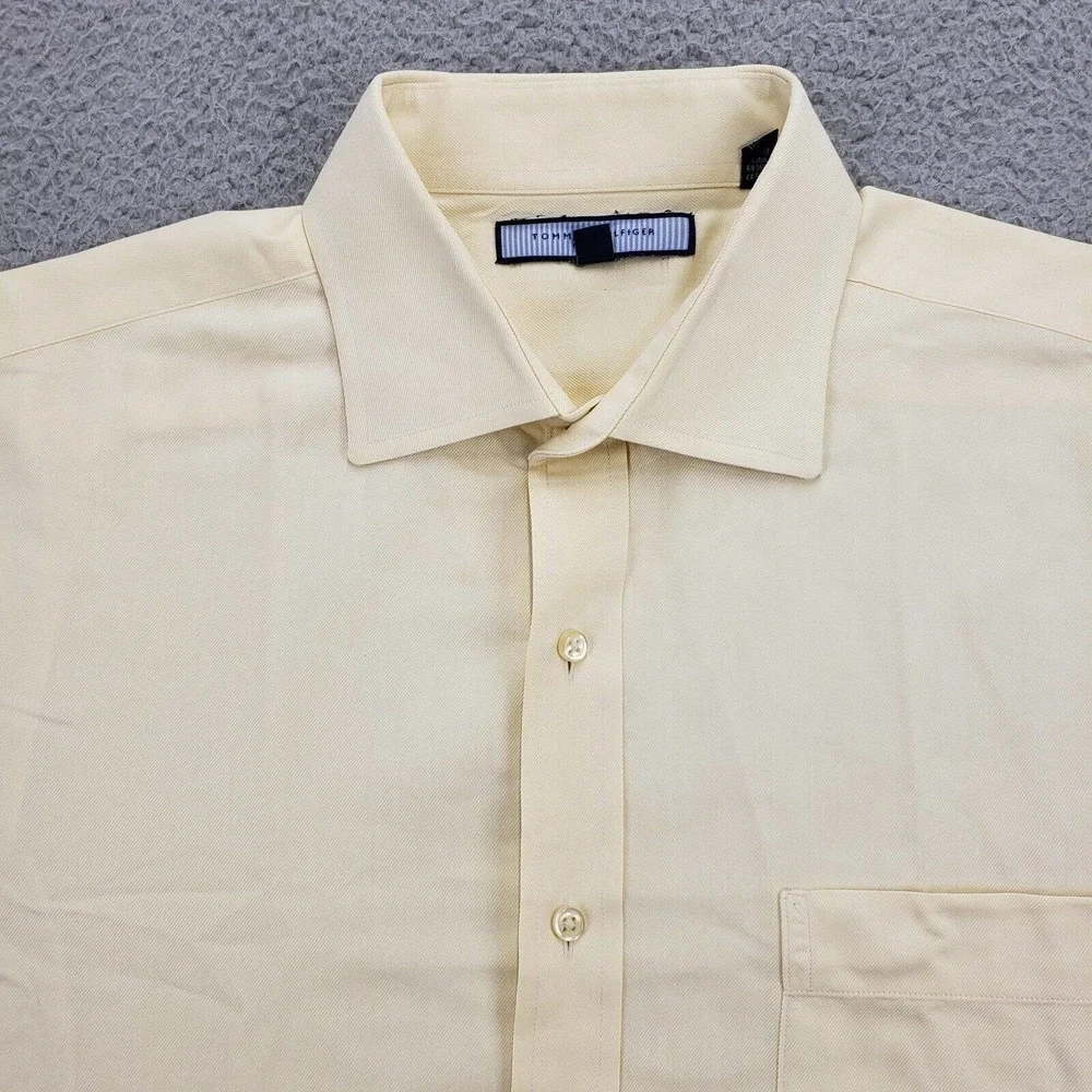 Tommy Hilfiger Shirt Mens XL 17 34-35 Yellow Long Sleeve Button‎ Up Pocket